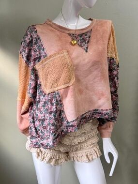 POL Floral Patchwork Waffle Knit Top – Size S